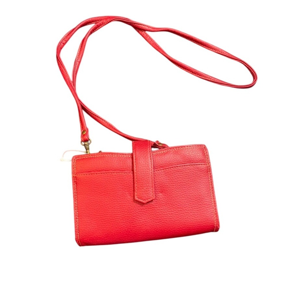 Buxton Red Pebbled‎ Genuine Leather Crossbody Wallet Organizer Bag with Mirror